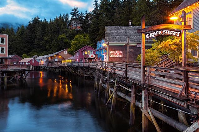 Far edge of Creek Street. I got this shot with my Canon 5d Mark II last night at about 9pm (notice how bright the sky still is). As pretty and iconic as it is now, during the 1920's Creek Street was actually Ketchikan's red light district, or as they say around here, a place "Where more men than fish went upstream to spawn." Looking forward to sharing more of this incredible place with everyone. Stay tuned for more pics! - @zakzeinert 