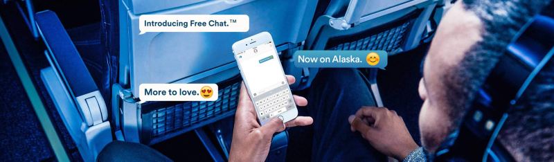 Photo of man on Alaska Airlines jet using Free Chat service